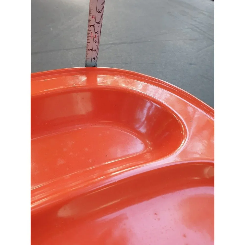 Vintage Orange Metal Enamel Meat Tray Platter Retro Decor